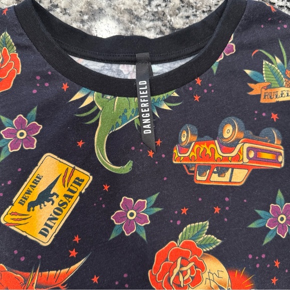 Dangerfield t-shirt midi dress size 6 Tattoo Style Jurassic print Grunge Goth - Picture 3 of 8